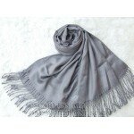 Long Pure Dark Grey Color Wool and Cashmere Shawl