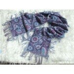 Blue Lucky Clover Exquisite Long Pure Cashmere and Silk Scarf