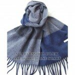 Fashion Thicken 100% Pure Merino Wool Dark Blue Plaid Long Scarf