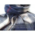 Fashion Thicken 100% Pure Merino Wool Blue Plaid Long Scarf