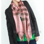 Pink Plaid Exquisite Long 100% Cashmere Scarf Shawl
